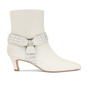 NEW RAYE Alvar Kitten Boot in Bone LEATHER RHINESTONE ANKLE HEELED CREAM bridal